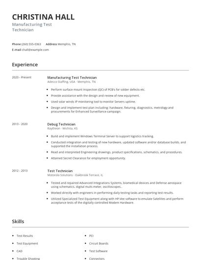 Manufacturing Test Technician Resume
