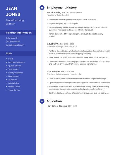 Manufacturing Worker Resume