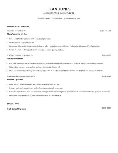 Manufacturing Worker Resume