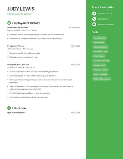 Manufacturing Worker Resume