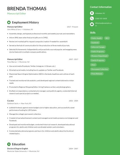 Manuscript Editor Resume