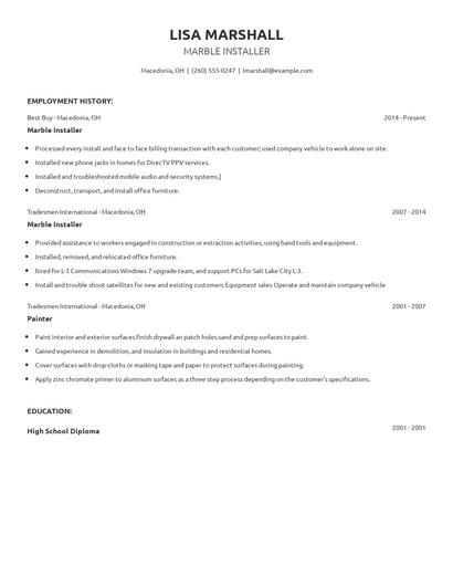 Marble Installer Resume