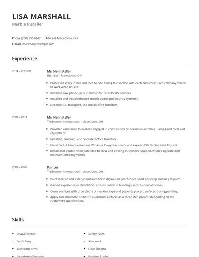 Marble Installer Resume