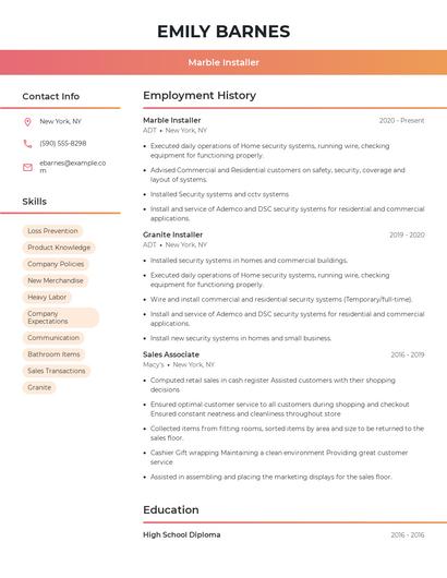 Marble Installer Resume