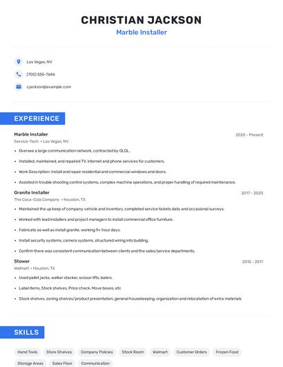 Marble Installer Resume