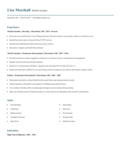 Marble Installer Resume