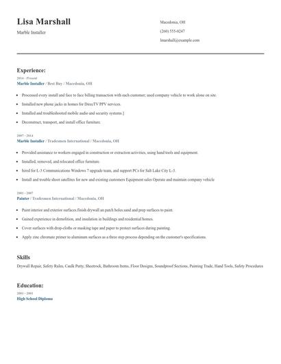 Marble Installer Resume
