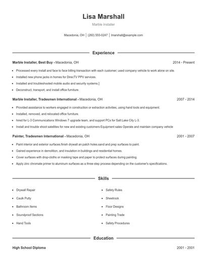 Marble Installer Resume