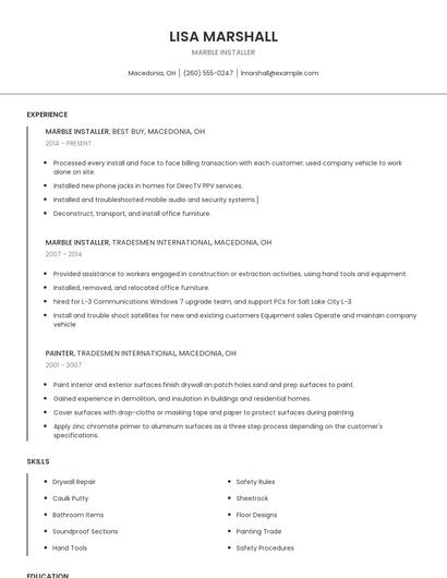 Marble Installer Resume