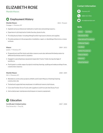 Marble Mason Resume