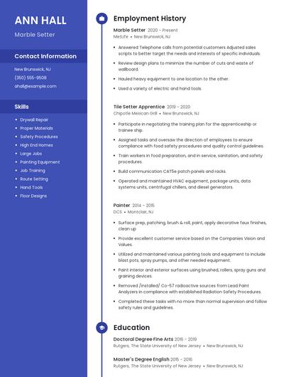 Marble Setter Resume