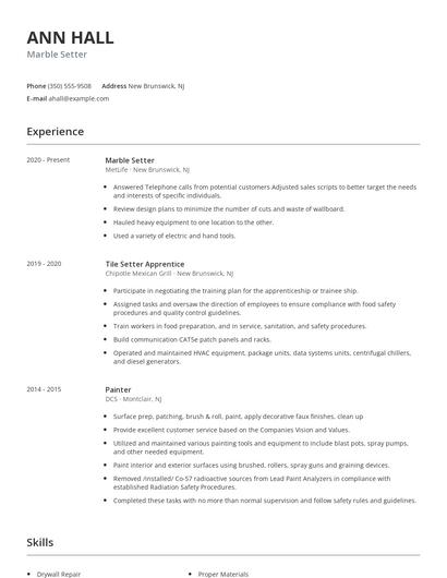 Marble Setter Resume