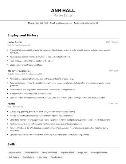 Marble Setter Resume