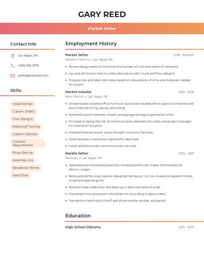 Marble Setter Resume