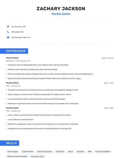Marble Setter Resume