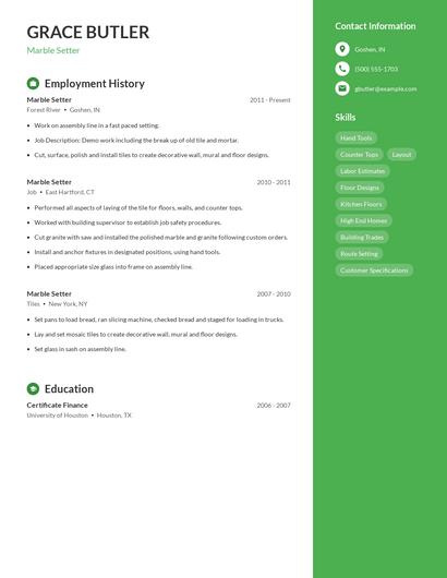 Marble Setter Resume