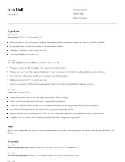 Marble Setter Resume