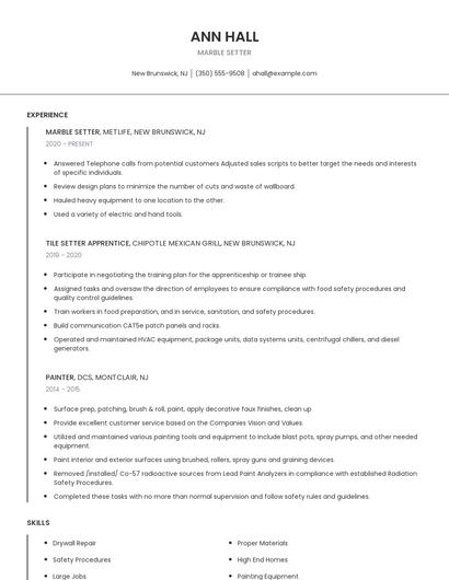 Marble Setter Resume