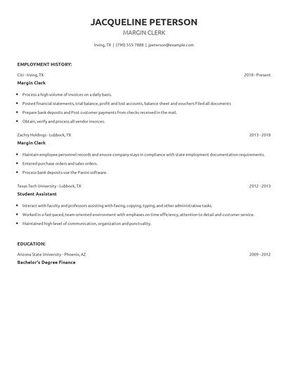 Margin Clerk Resume