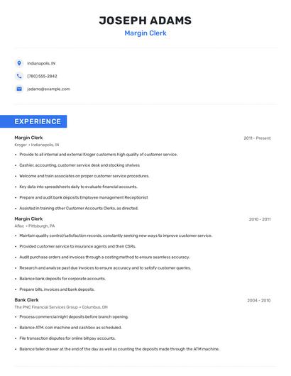 Margin Clerk Resume