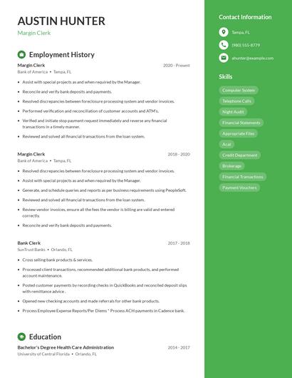 Margin Clerk Resume