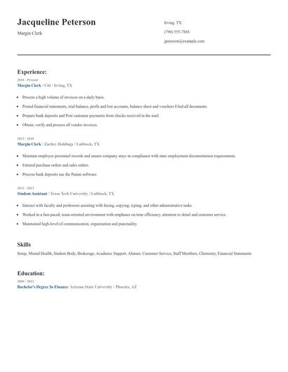 Margin Clerk Resume