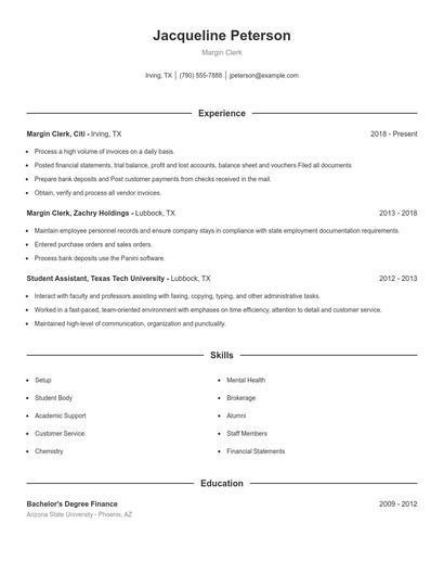 Margin Clerk Resume