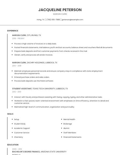 Margin Clerk Resume