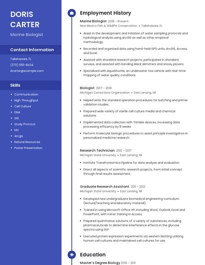 Marine Biologist Resume