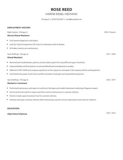 Marine Diesel Mechanic Resume