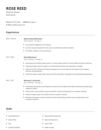 Marine Diesel Mechanic Resume