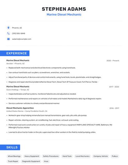 Marine Diesel Mechanic Resume