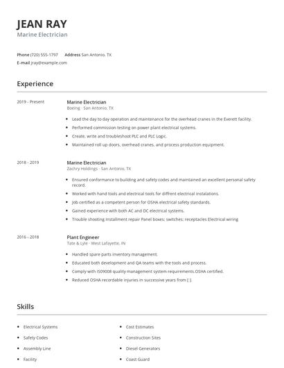 Marine Electrician Resume