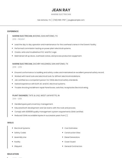 Marine Electrician Resume