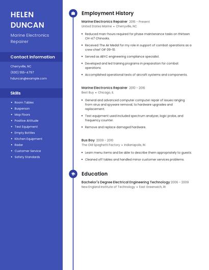 Marine Electronics Repairer Resume