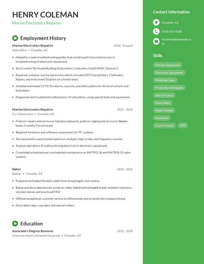 Marine Electronics Repairer Resume