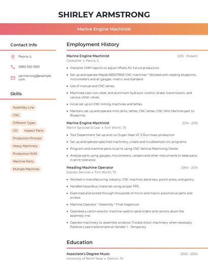 Marine Engine Machinist Resume