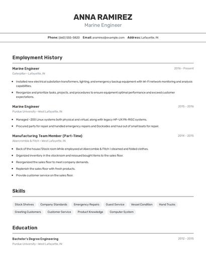 Marine Engineer Resume
