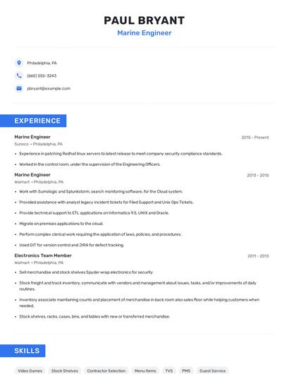 Marine Engineer Resume