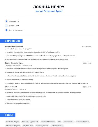 Marine Extension Agent Resume