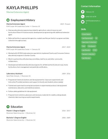Marine Extension Agent Resume