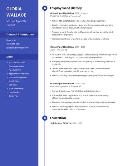 Marine Pipefitter Helper Resume