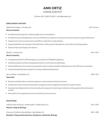 Marine Scientist Resume