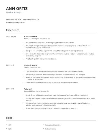 Marine Scientist Resume