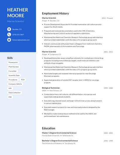Marine Scientist Resume