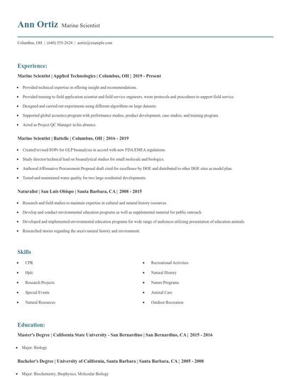 Marine Scientist Resume