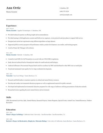 Marine Scientist Resume