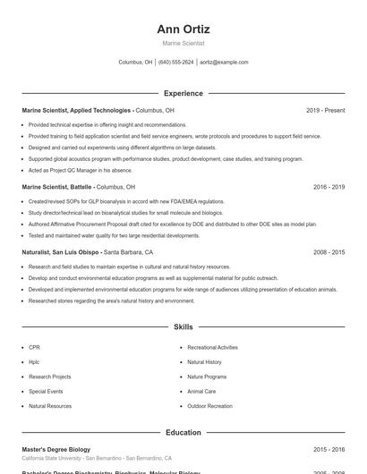 Marine Scientist Resume