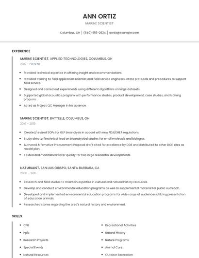 Marine Scientist Resume