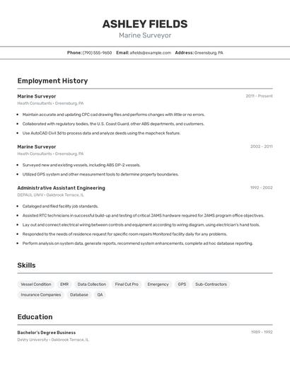 Marine Surveyor Resume